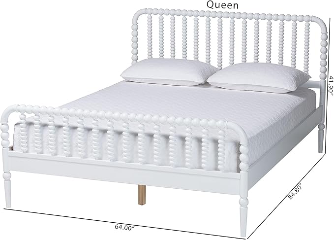 Baxton Studio Lucera Bobbin Wood Platform Bed, Full, White