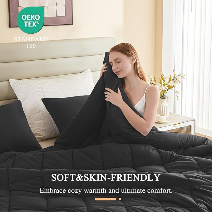 132x120 Alaskan King Comforter, Extra Large King Size Comforter Oversized, All Season Soft Lightweight Quilt Down Alternative Duvet Insert with 8 Corner Tabs(120x132, Black)