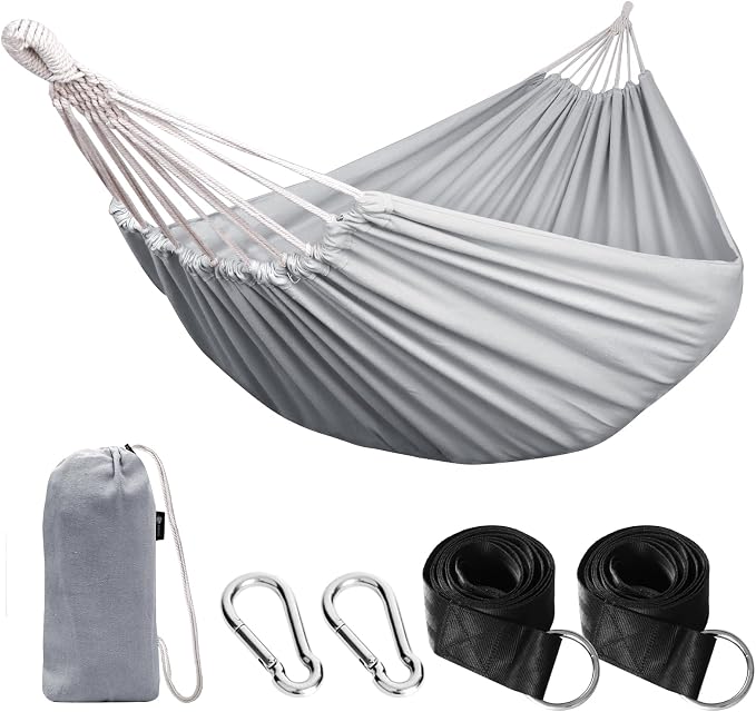 ANYOO Cotton Hammock Portable Camping Hammocks for Hanging Sturdy Garden Comfortable Fabric Hammock with Tree Straps Up to 660lbs with Travel Bag for Camping Outdoor/Indoor Patio Backyard by Anyoo