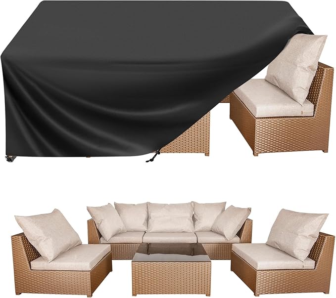 BALEINE Patio Furniture Covers, Outdoor Furniture Covers Waterproof, Heavy Duty Oxford Patio Table Cover for Outdoor Table, Chair, Sofa, Desk (Black 102"L×74"W×28"H) by BALEINE