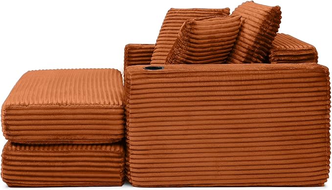 Eafurn 52.4" Oversized Chaise Lounge Indoor with Foldable Ottoman Convertible Boneless Sleeper Sofa Bed, Deep Seat Lounge Chair with Cup Holder & Side Pocket, No Assembly for Living Room | Breathable material, Cupholders
