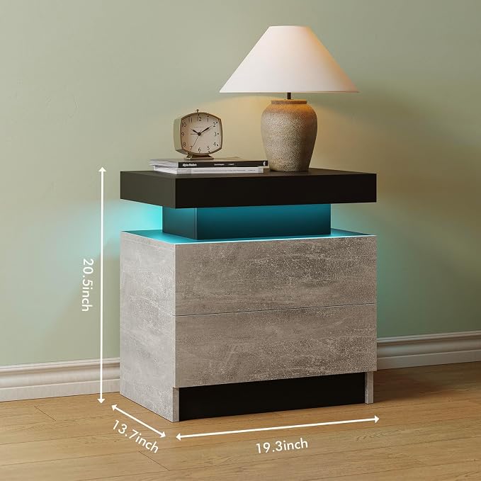 Cubehom Nightstands Set of 2, Bedside Tables with LED Lights, Night Stands with 2 Wood Drawers, End Tables Set of 2 for Living Room/Bedroom - Image 2