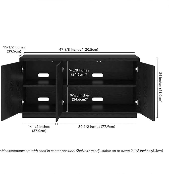 Henn&Hart Fluted TV Stand for TVs up to 55" with 3 Swing Out Ribbed Doors and Adjustable Shelves for Living Room, Family Room, or Office, Natural Black - Image 2