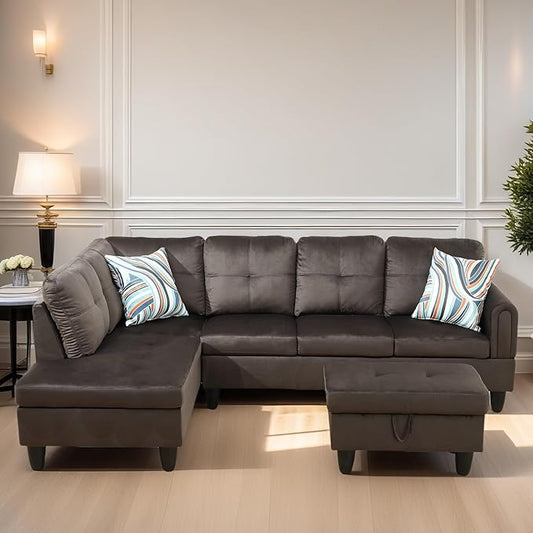 FONTOI L Shaped Sectional Couches for Living Room, Modern Modular Sectional Sofa with Ottoman Storage, Comfy L Shaped Couch with Chaise for Bedroom Apartment Furniture, Coffee