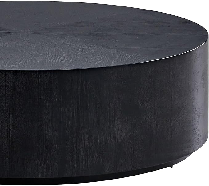 Black Round Coffee Table for Living Room Modern Drum Coffee Table Wood Circle Coffee Table Contemporary Center Table for Apartment, No Need Assembly (MDF 35.43'' - Black)