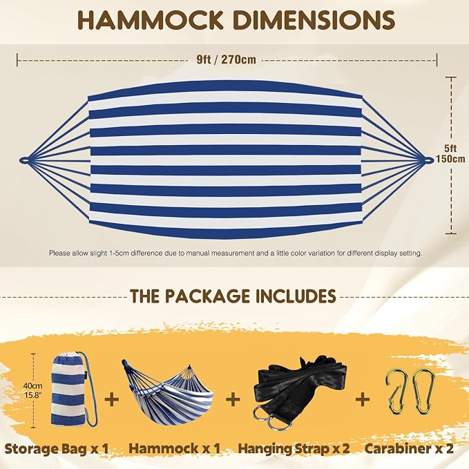 ANYOO Cotton Hammock Portable Camping Hammocks for Hanging Sturdy Garden Comfortable Fabric Hammock with Tree Straps Up to 660lbs with Travel Bag for Camping Outdoor/Indoor Patio Backyard - Image 2