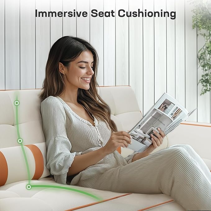 Marsail 3-in-1 Convertible Futon Sleeper Sofa Bed, Pull Out Couch with Adjustable Backrest, USB Charging & Side Pockets, Velvet Fabric Sofa Loveseat for Living Room, Apartment, Ivory White