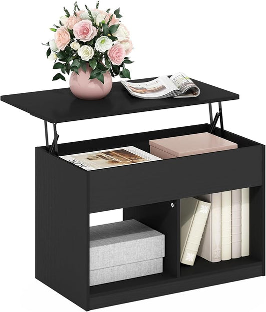 Furinno Jensen Living Room Lift Top Coffee Table with Hidden Compartment, Americano