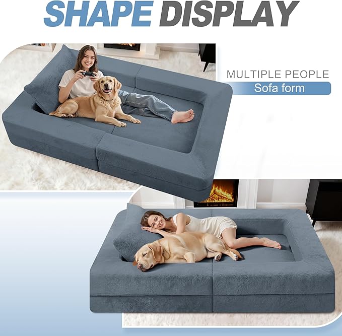Futon Sofa Bed with Pillow, 3-in-1 Sleeper Sofa Bed with Removable Cover, Convertible Floor Sofa Bed, No Assembly Boneless Couch for Living Room, Bedroom