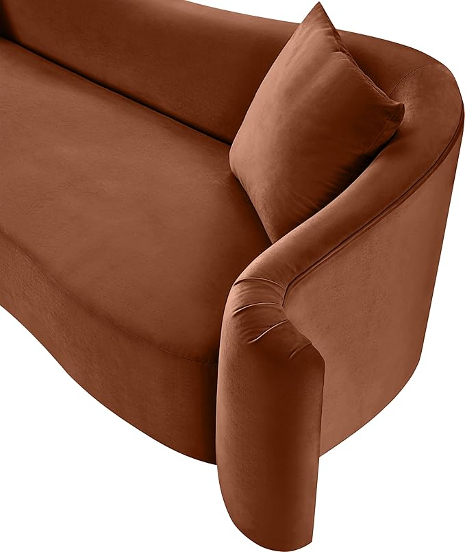 Meridian Furniture 44052Cognac-S Destin Collection Modern | Contemporary Sofa with Ultra Luxe Cognac 460 GSM Velvet, Rich Curves, 91" W x 34.5" D x 31" H, Cognac