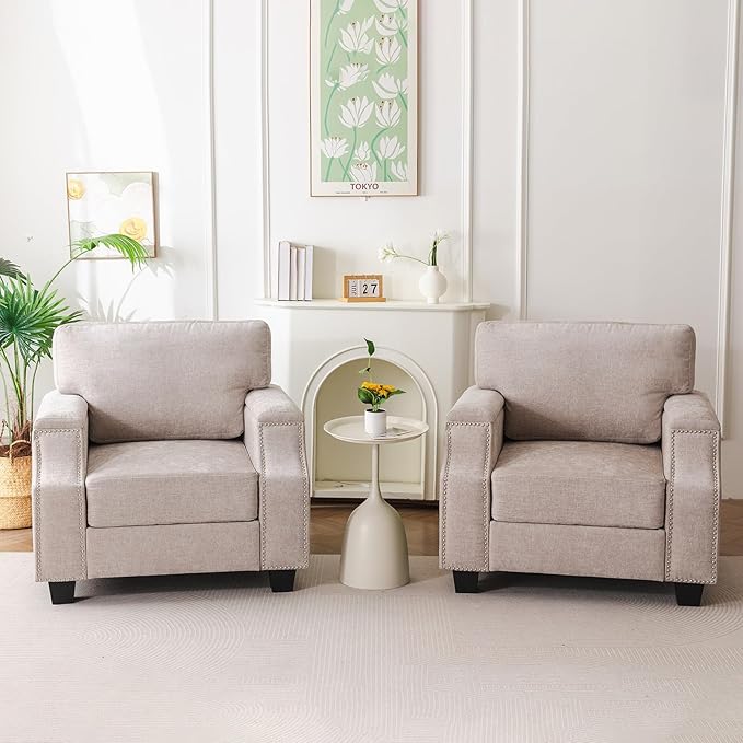 Oversized Accent Chair Set of 2 with Seat Storage,Comfy Living Room Chairs with Armrest Organizer,Oversize Armchair,Big Reading Chair,Sofa Chairs for Bedroom,Velvet,Khaki