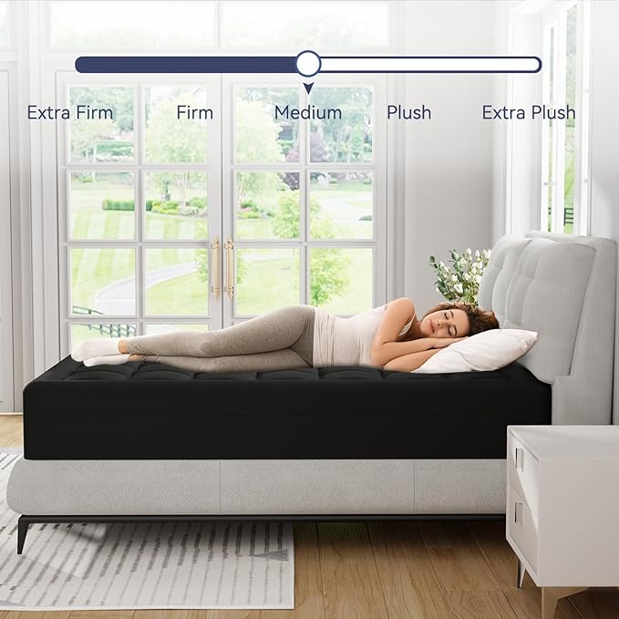 Dual Layer Memory Foam Mattress Topper King,2 Inch Gel Memory Foam and 1 Inch Cooling Pillow Top Mattress Pad Cover for Back Pain, Medium Support,Black