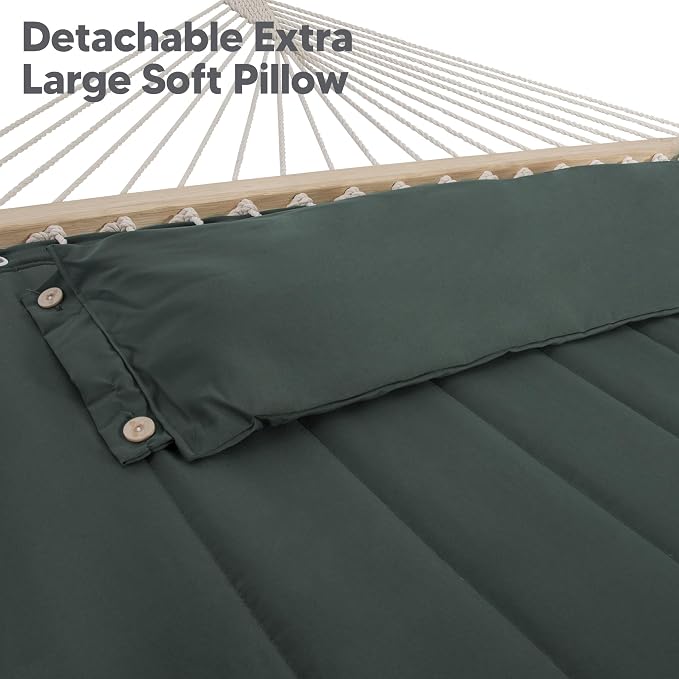 SUNCREAT Hammocks Extra Large Double Hammock with 12 ft Stand, 475lbs Capacity, Outdoor Portable Hammock with Hardwood Spreader Bar, Extra Large Pillow, Gray Green - Image 5