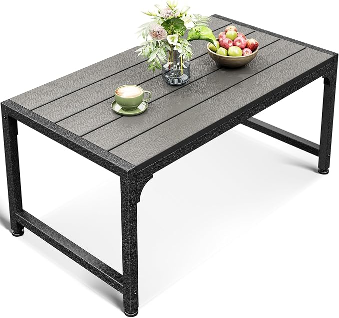ODK Outdoor Coffee Table, Rectangle Weather-Resistant Patio Coffee Table for Garden, Balcony, Hot Tub, Poolside, Heavy-Duty Metal Frame, Grey by ODK