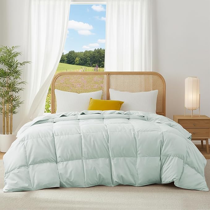 Joysoul Goose Feathers Fiber Comforter - Lightweight Ultra Soft Fabric Cover Breathable White Down Feather Fill, Light Green Twin Size Duvet Insert (68" X 88")
