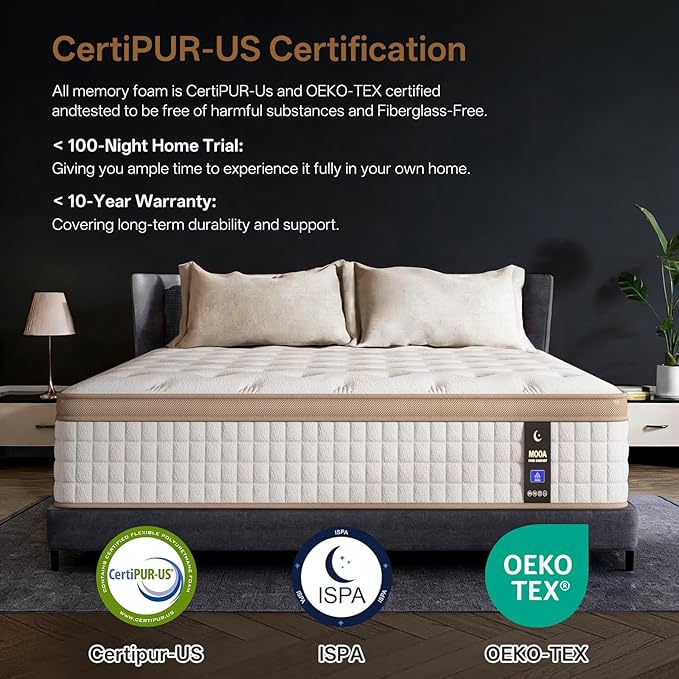 MOOA 12 Inch Queen Mattress - Mattress Hybrid Cooling Gel Memory Foam & Pocket Coils,Medium Firm Mattress in a Box for Ergonomic Spinal Support,Motion Isolation & Edge Support for Side & Back Sleepers