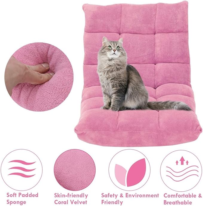FANTASK 14-Position Sofa, Folding Memory Foam Floor Chair w/Comfy Cushions & Study Steel Frame, Angle Adjustable Floor Couch Sofa for Reading, Game, Meditating (Pink)