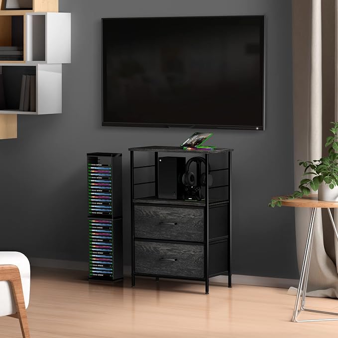 Sorbus Nightstand Dresser with 2 Faux Wood Drawers - Bedside Table Chest with Storage - Bedroom, Living Room, Closet & Dorm Furniture-Lamp Stand - Steel Frame, Wood Top, Easy Pull Fabric Bins - Image 2