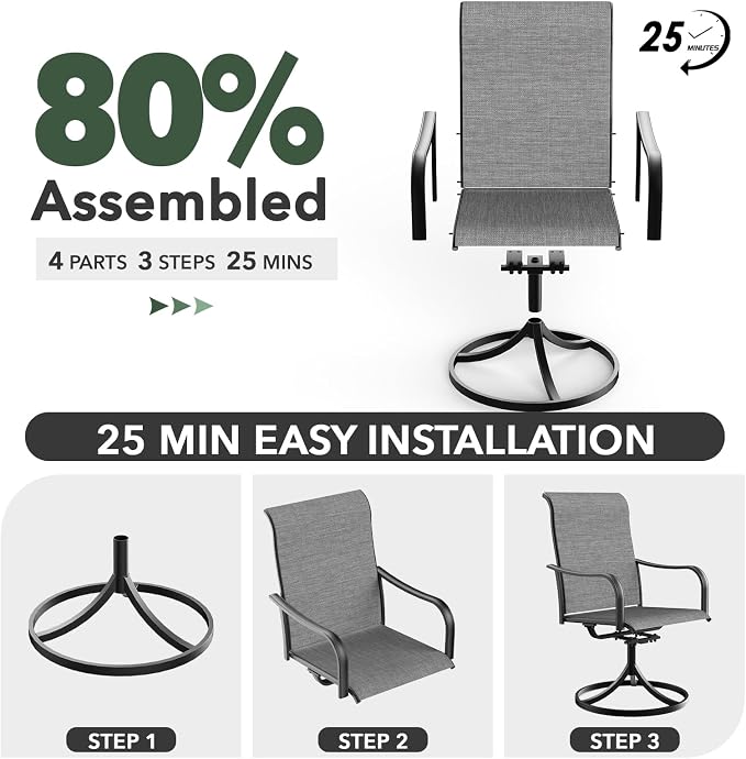 Anmutig Grey Textilene Outdoor Patio Swivel Rocker Chairs with 54" Metal Round Table Dining Set 7 Piece - Style2 - Image 6
