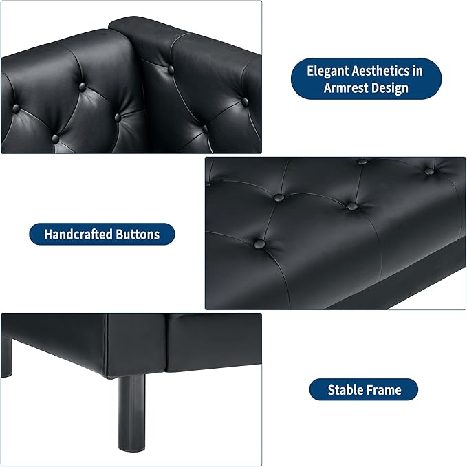 GarveeHome 78" Leather Couch for Living Room, Button-Tufted 3 Seater Sofa with 2 Pillows and Deep Seat, Modern Mid-Century Leather Sofa for Apartment, Office