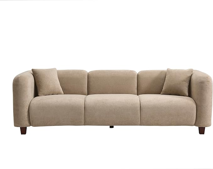 Christopher Knight Home Ahrai 3-Seater Sofa Couch with 2 Pillows, 87" Wide Oversized Sofa for Living Room, Modern Wood Frame Lounge Couch, Comfy Spacious Fabric Upholstered Home Seating, Camel