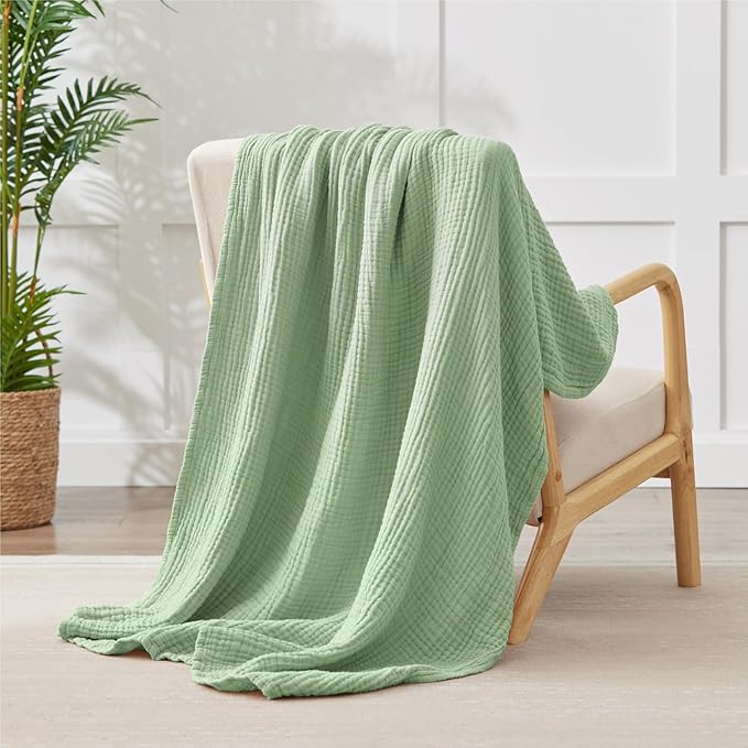 100% Cotton Muslin Blanket 40" x 40", Breathable and Lightweight Cotton Throw Blankets, Soft Cooling Summer Gauze Blanket for All Season, Sage Green