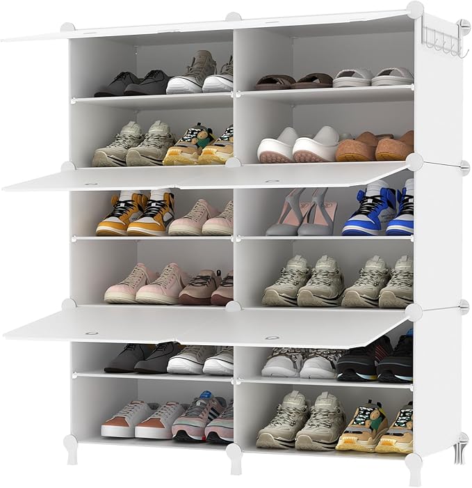 AWTATOS Shoe Rack, 6 Tier Shoe Storage Cabinet with Door, 32 Pair Shoe Organizer Shelves for Closet Hallway Bedroom Entryway, White by AWTATOS