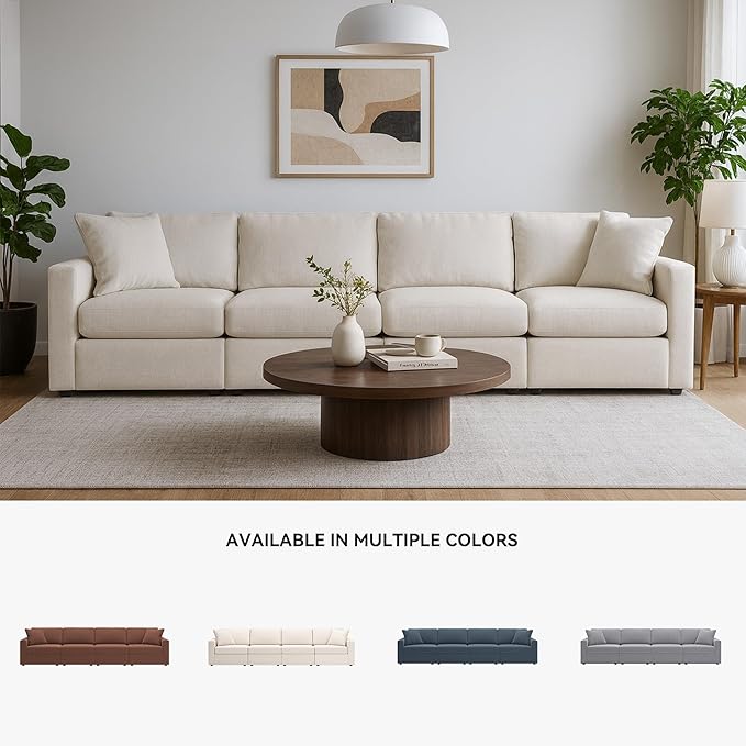 Signature Design by Ashley Modmax Coastal Modular Stain Resistant 4-Piece Sofa with Reversible Cushions and 2 Accent Pillows, Beige