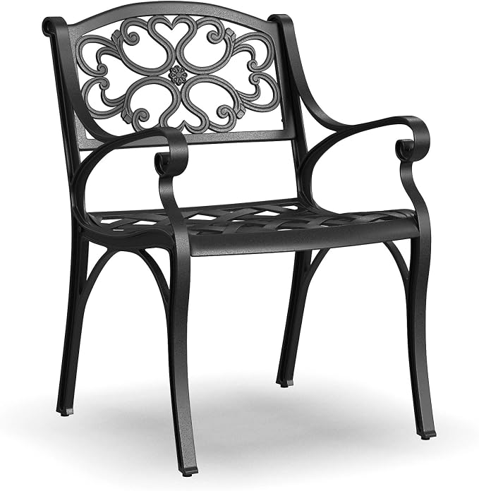 Homestyles Sanibel Black Stationary Cast Aluminum Outdoor Dining Chair, 2 Piece Patio Chairs, Set of 2 Garden Chairs with Armrest & Backrest for Garden Patio Pool Beach Yard, Black - Image 13