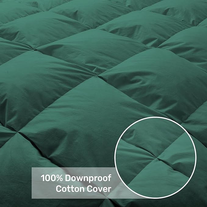 UNIKOME Pinch Pleat Goose Feather Down Comforter - 20% Extra Fill, 90oz, All Season Duvet Insert with 100% Cotton Cover, Cloud-Like Fluffiness (Green, Queen/Full, 90"X90")
