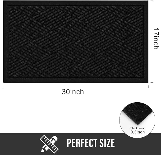 HIYARD Durable Front Door Mat, Absorbent Muddy Dirt Resist Welcome Door Mats Outdoor Indoor, Stain and Fade Resistant, Non-Slip Rubber Backing Low Profile Doormat for Entryway, 30??17, Black - Image 2