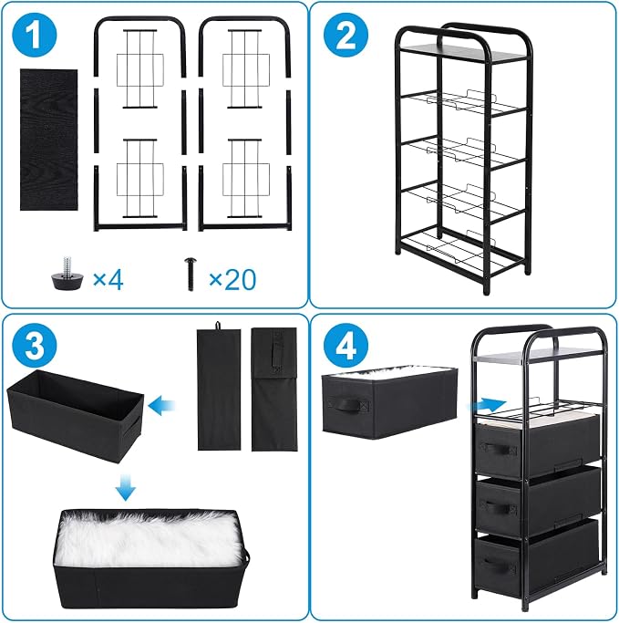 MAX Houser 4 Drawer Narrow Dresser Fabric Storage Tower Vertical Slim Storage Chest Organizer Nightstand Side/End Table Small Standing Organizer Removable Drawers Wood Top for Bedroom, Bathroom（Black) - Image 7