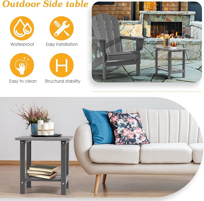 Apolimi Adirondack Outdoor Side Table, 2-Tier Sturdy Patio End Table Weather Resistant, 16.5" Solid Side Table for Patio, Pool, Porch - Image 4