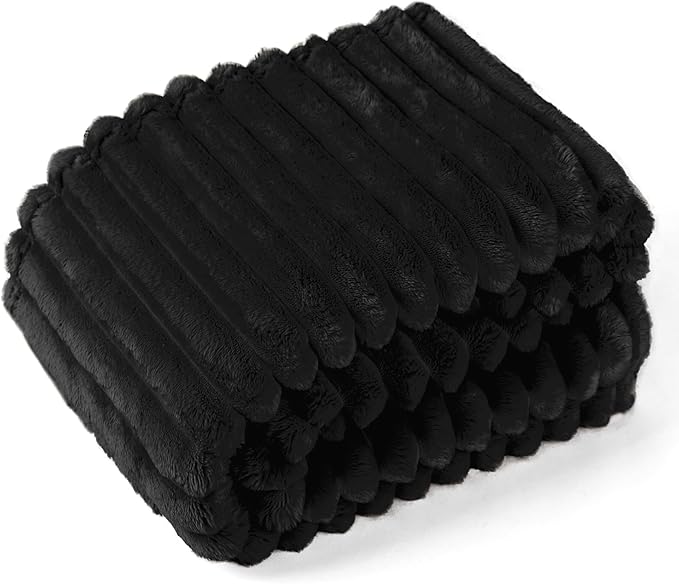 EXQ Home Fleece Throw Blanket for Couch or Bed - 3D Stripe Jacquard Decorative Blankets - Cozy Soft Lightweight Fuzzy Flannel Blanket Suitable for All Seasons(50"??60",Black)