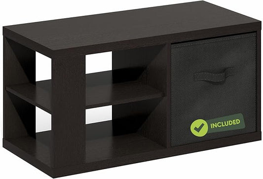 Furinno Viola Coffee Table, 3-Tier Modern Coffee Table with 1.2 Thick Tabletop, Side Table with Open Shelf and Storage Bin, for Living Room, Bedroom, Home Office, Dark Oak