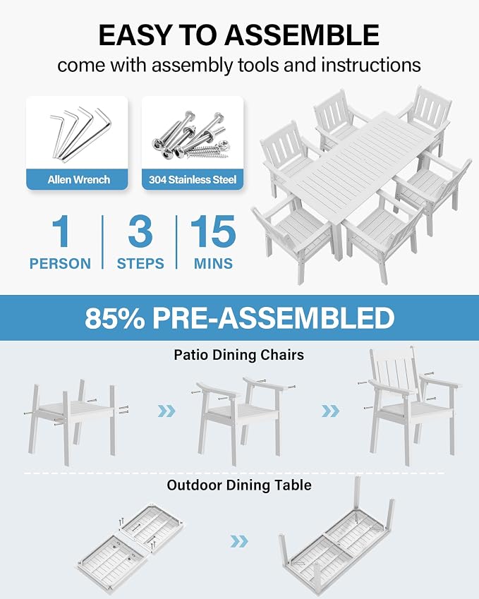 YEFU Patio Dining Chairs Set of 6: All Weather Outdoor Dining Chairs with Wide Curved Seat and Backrest - Outdoor Furniture Plastic for Outside Backyard/Garden/Porch/Deck 350lbs Capacity White - Image 2