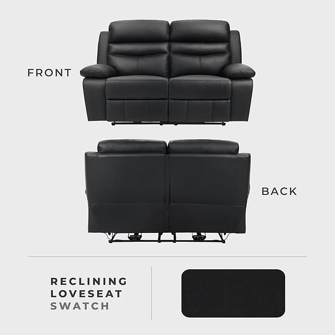 Lexicon Recliner Sofa for Living Room, Double Reclining RV Couch, Power Wall Hugger Recliner Home Theater Seating Leather Match Reclining Sofa, with USB Charge Port, 64''W Loveseat, Black