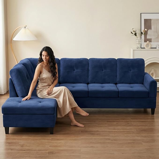 Modern L-Shaped Sectional Sofa, Apartment Sectional Couch with Left Facing Chaise, 3-Piece Living Room Sofa Set, 97 Inch Furniture, Blue