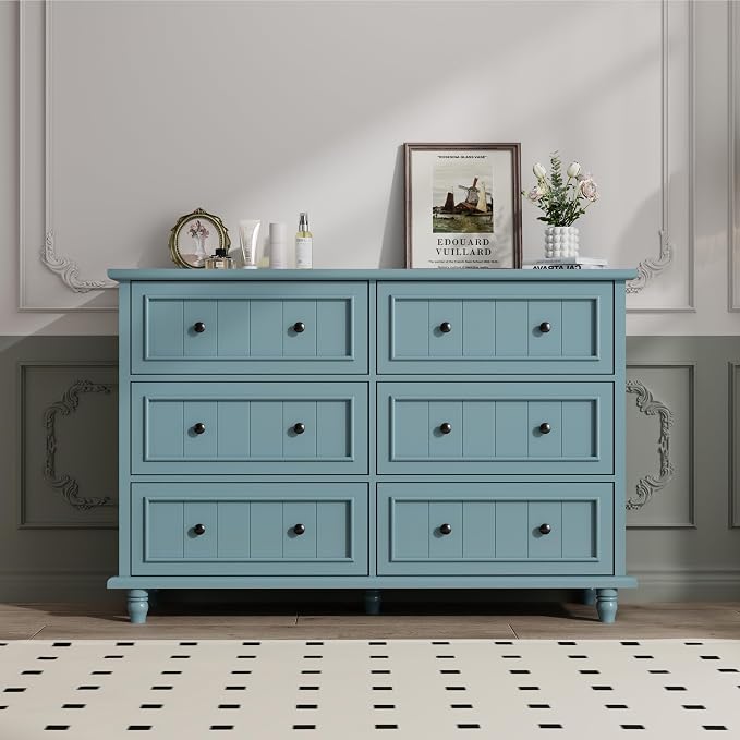 Scurrty 6 Drawer Dresser, Antique Chest of Drawers, Large Cabinet with Storage, Big Dresser for Clothes in Living Room, Bedroom (Blue) by Scurrty