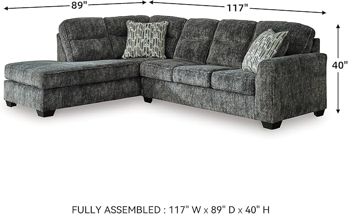 Signature Design by Ashley Lonoke Casual Left-Arm Facing 2-Piece Sectional with Chaise, Loose Seat Cushions, Throw Pillows Included, Gray