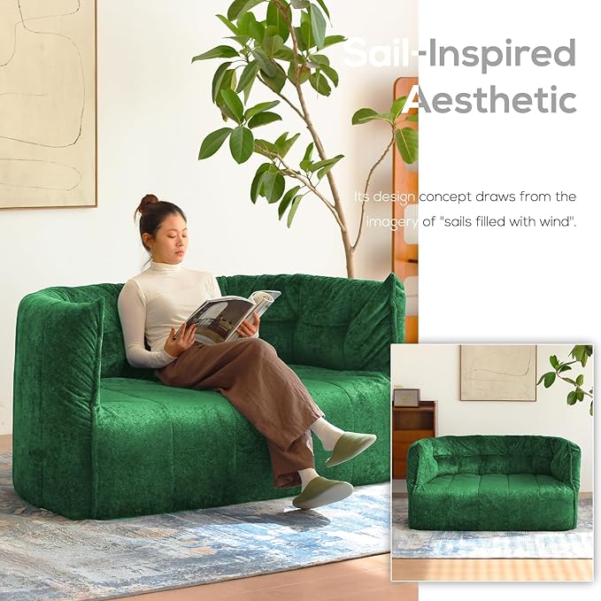 N&V Mid Century Brigantin Deep Relaxation Sofa, Soft Premium Chenille, for Living Room Bedroom and Office (Green, ThreeSeater)