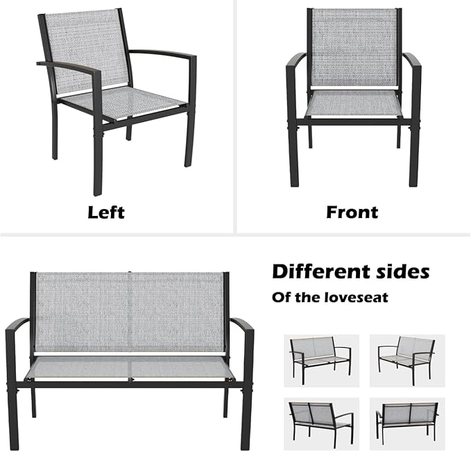 Greesum 4 Pieces Patio Furniture Set, Outdoor Conversation Sets for Patio, Lawn, Garden, Poolside with A Glass Coffee Table, Gray