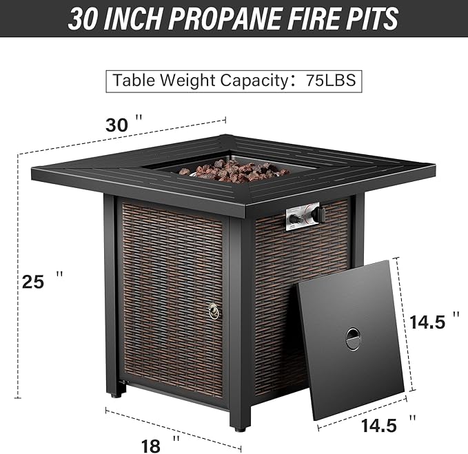 5 Pieces Patio Furniture Set with 50000 BTU Propane Fire Pit Table, All-Weather Patio Rocking Chairs, Loveseat Glider and Side Table for Outdoor Conversation Deck Backyard Poolside Beige