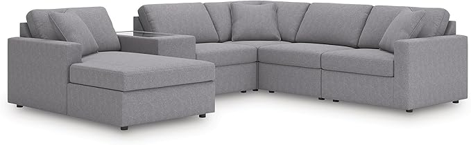 Signature Design by Ashley Contemporary Modmax Stain Resistant U-Shape Right-Arm Facing 6-Piece Sectional with Chaise, Storage Console and Reversible Cushion, Gray