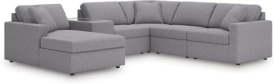 Signature Design by Ashley Contemporary Modmax Stain Resistant U-Shape Right-Arm Facing 6-Piece Sectional with Chaise, Storage Console and Reversible Cushion, Gray