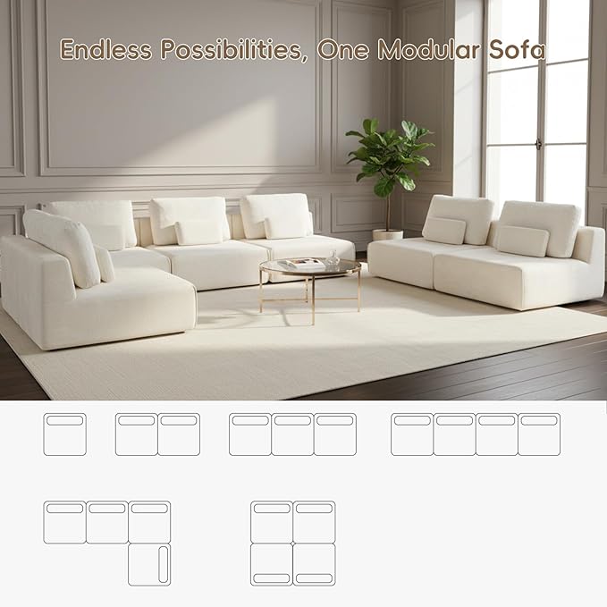 Modular Sectional Sofa Couch, Plush Velvet Boneless Single Sofa Cozy Chair, Flexible Convertible for Living Room & Small Spaces, Deep-Seat, No-Assembly 1-Piece