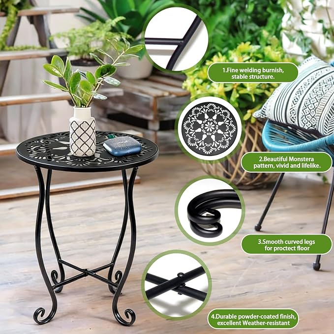 Arbuxzuy 17" Tall Round Metal Outdoor Side Tables for Patio, Decorative Black Flower Pot Stand, Rustproof Potted Holder, 120 lbs Load Capacity - Image 4