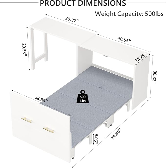 Bellemave Twin Size Murphy Bed, Cabinet Bed with Desk, Farmhouse Murphy Cabinet with Desk, Noisy Free, for Guest Bedroom, Living Room, Office, White