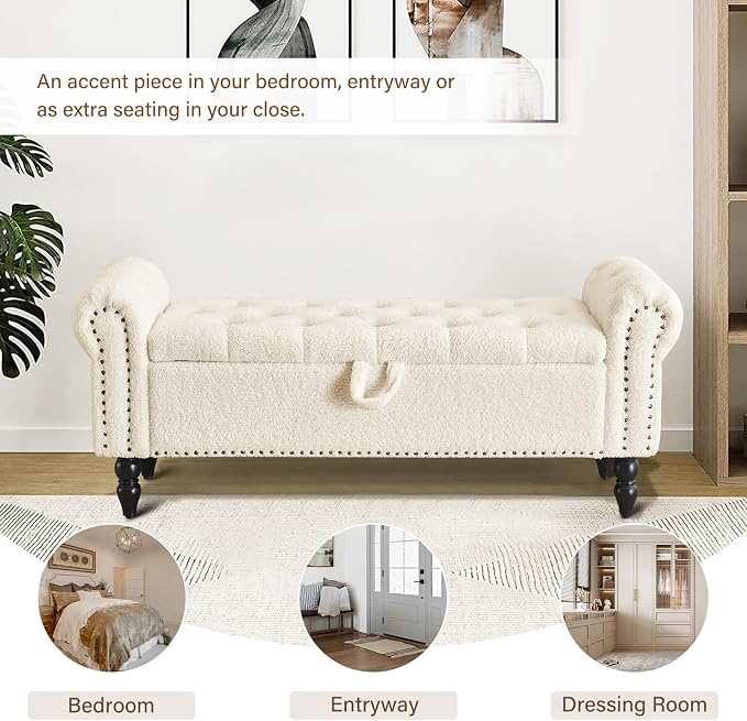 Furnimart Storage Ottoman Bench for Queen Size Bed, Faux Fur Upholstered Storage Bench Accent Bench with Rolled Arms for Bedroom,Living Room, Entryway, 2.5Cubic Feet - Image 5