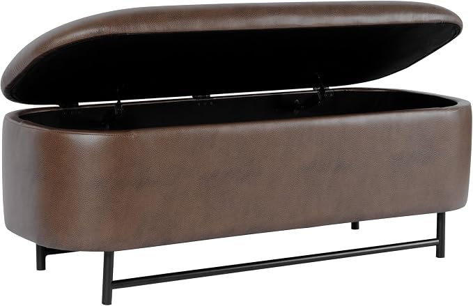 HomePop Ellipse Modern Storage Bench with Metal Legs |Homepop Home Décor|Bench with Storage for Living Room & Bedroom - Brown Faux Leather by HomePop